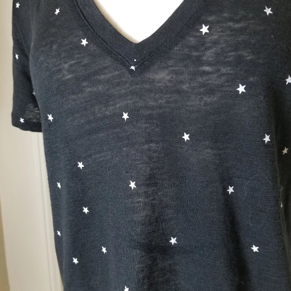 RAILS black white star Cara Black Twinkle linen blend short sleeve v neck top S - Picture 4 of 7